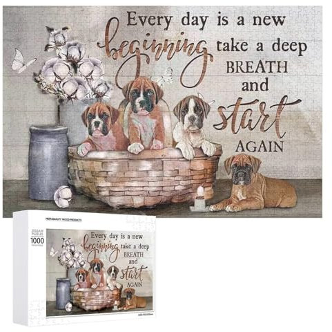 1000 Piece Jigsaw Puzzle for Adults Boxer Dog Every Day is A New Beginning - Animal Wooden Puzzle - for Youth Children Home Decor Development Game Toys Best Gift Preschool Toys