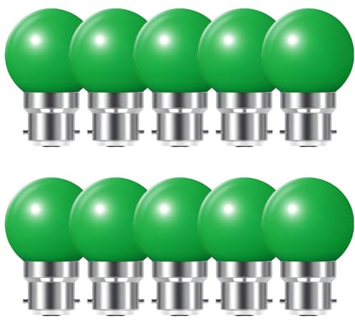 HUAMu B22 Bayonet led Bulbs, 2W LED Coloured Light Bulb Mini Globe Golfball Bulbs for Outdoor Patio Garden Party Christmas, Green, Pack of 10