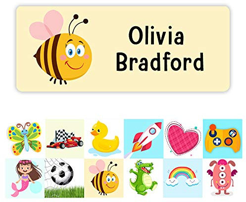 Pack of 42 Honeybee Kids Labels (55 x 22 mm) Self Adhesive Waterproof Personalised Name Stickers for Water Bottles School Items Stickers Limited