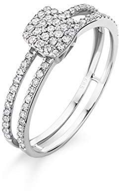 Orovi Schmuck Damen Ring Weißgold 0.27 Ct Diamant doppelreihiger Verlobungsring 14 Karat (585) Gold und Diamanten Brillanten