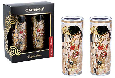 Carmani - Fancy Schnapsglas 2er Set verziert mit Gustav Klimt Der Kuss Gemälde 60ml