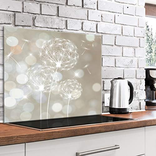 murando Glass Splashback for Kitchen Backsplash Cooker Protector Tempered Glass Decorative Wall Art Panel Heat Resistant Graphic 80x60 cm / 32x24 Flowers Dandelion Beige b-C-0557-aq-e