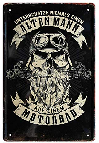 Alten Mann - Retro Deko Blechschild - Metallschild für Motorrad, Chopper, Cruiser, Mofa, Cafe Racer, Zweirad, Bike Fahrer - Dekoration Garage, Werkstatt - lustiger Spruch - Geschenk Biker - 20x30cm