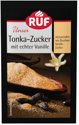 RUF Tonka-Zucker mit echter Bourbon-Vanille, aromatisierter Zucker mit gemahlener Tonkabohne & Bourbon-Vanilleextrakt, glutenfrei, vegan, 3 x 8g