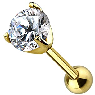 Piercingfaktor Piercing 585 Gold Stecker Knorpel Daith mit klaren Kristall Glitzer Ohr Cartilage Tragus Helix Ohrpiercing Barbell Stab Gelbgold 4mm