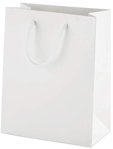 Thepaperbagstore 10 Weiße Kleine Matt Luxus-Boutique-Papiertüten für Geschenke oder als Tragetaschen mit Seilgriffen - 150x80x190mm