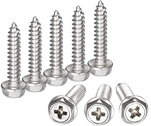sourcing map Phillips Hex Washer Self Tapping Screws, M5 x 25mm 304 Stainless Steel Hex Flange Sheet Metal Screw 25pcs