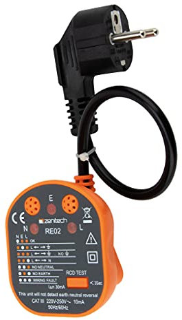Zenitech - Tester Di Prese e Differenziali CATIII - Verifica Del Cablaggio 250V - Indicatore Di Assenza P/N/T - Rilevazione Investimenti P/T e P/N - Arancione