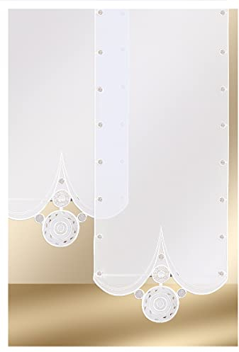 Flächengardine Circle aus Plauener Spitze Schiebevorhang Stickerei in weiß-braun HxB 80 x 60 cm