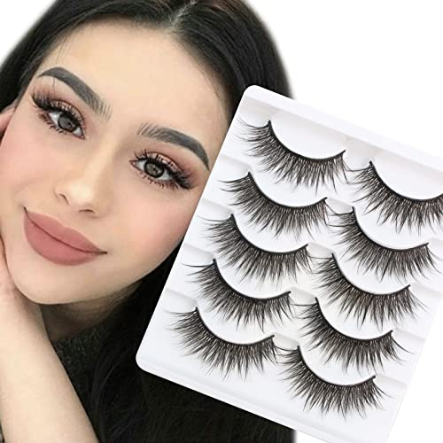 Glowing Win Faux Cils Naturel Court 3d Faux Cils Doux 5 paires noir Reutilisable Wispy False Lashes Vaporeux en Bande Cils Doux Moelleux Fake Eyelashes Waterproof