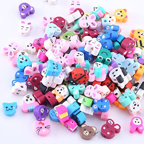 YIEUR 300 Stück Tier Polymer Clay Perlen, 9mm bunte Ton Perlen, animals Lose Heishi Perlen Basteln Perlen mit Loch zum Auffädeln für DIY Handwerk Herstellung (B-tier)