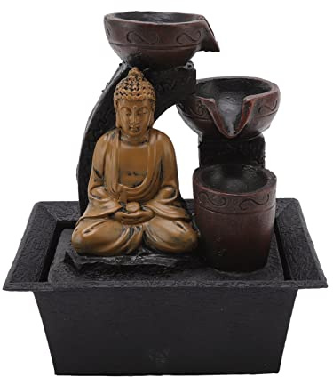 Decoración de Flujo de Agua de Buda Cascada de Resina Sintética con Luces para el Hogar Oficina Escritorio Fuente de Buda Decoración con Luz Fuente de Mesa Decoración para Oficina(EU)