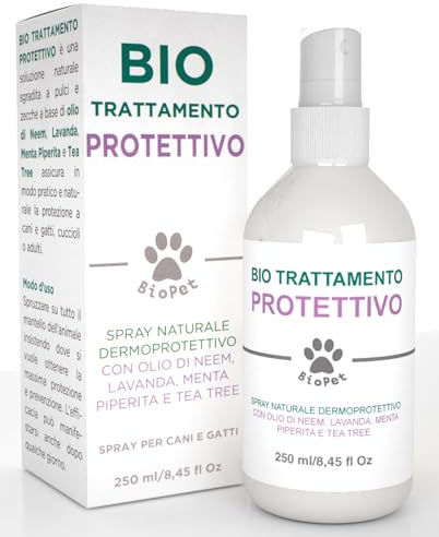 Olio di Neem Cani Gatti Spray Repellente Pulci Zecche e Insetti 250ml | Bio Pet Trattamento Protettivo con Lavanda Menta e Tea Tree Effetto Barriera Repellente Naturale