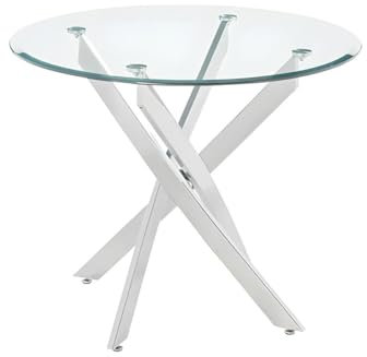 Vente-unique Mesa de Comedor Redonda Cosima – 2 Cubiertos – Cristal Templado y Metal Cromado