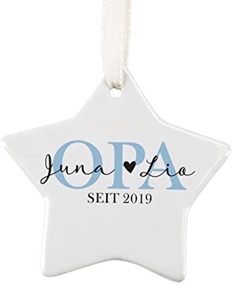Herz & Heim® Christbaum Geschenk-Anhänger Keramik-Stern mit gratis Namensaufdruck Opa