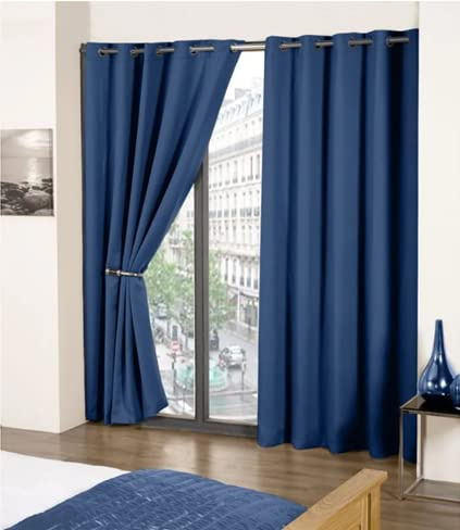 New Edge Blinds Pair Of Thermal Blackout Eyelet Curtains (Navy, 46 x 54 (116cm x 137cm))