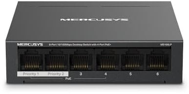 TP-Link Mercusys MS106LP PoE+ Switch 6 Porte con 4 PoE+, 30W per Porta PoE, 40W su Tutte le Porte, 802.3af/at, 2 Porte Uplink per Internet e NVR, Cassa in Metallo, Sdoppiatore Ethernet, Plug&Play