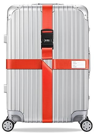 König Design Koffergurt - Zahlenschloss - Verstellbar und Orange - Inklusive Namensschild - Kofferband für Flugreise - Gepäckgurt Kofferband Zubehör