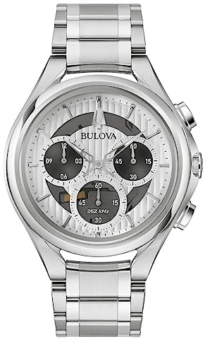 Bulova CURV Herren Chronograph Edelstahlarmband in der Farbe Silber, Durchmesser: 44cm, 96A301