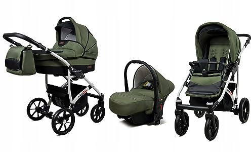 BabyLux® Bambimo Kinderwagen Set 3 in 1 - Largo - incl. Babywanne, Buggy Sportsitz, Auto-Babyschale - Autositz - Kinderwagenset - Kombikinderwagen mit Wickeltasche, Regenschutz usw.