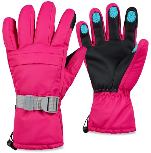 CityComfort Gants de Ski Femme, Gant Chaud Imperméable Écran Tactile pour Adulte, Gants Thermiques Doublés Hiver Neige Ski Snowboard Taille L/XL (Rose)