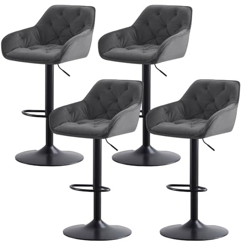 JaHECOME 4er Set Samt Barhocker, höhenverstellbar Barstuhl, Hocker mit Rückenlehne, Tresenhocker, Hohe Barhocker für Bartheke Küche (4, grau)