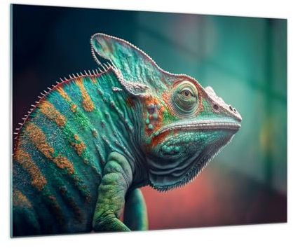 ARTTOR Bilder auf Glas Chamäleon Tiere Reptil Glasbild 70x50cm Wandbilder Dekoration Wohnzimmer Schlafzimmer Küche Deko Klein Wanddeko Bild im Glas Wand Kunstdruck Art Modern Wall Decor GAA70x50-5709