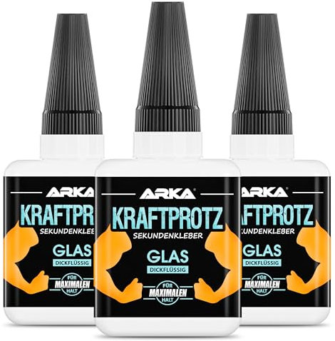 ARKA Lot de 3 tubes de colle instantanée extra forte pour verre de 50 g - Avec pointe anti-dessèchement - Force puissante - Super colle épaisse - Étanche - Colle transparente pour verre