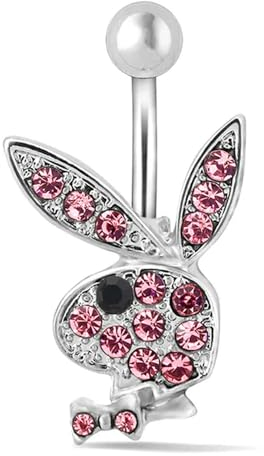 MESKEL 1 Stück Bauchnabelringe Hase Nabelringe Kaninchen Bauchringe für Frauen Edelstein Rosa Blau Hase Fake Bauch Piercing Pin