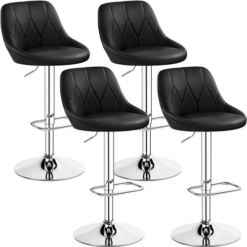 Yaheetech 4er Barhocker-Set Verstellbare Sitzhöhe 61,5 cm - 83 cm Polsterhocker mit Drehbarer Sitzfläche Hocker mit Fußstütze für Küche/Bar/Salon/Esszimmer, schwarz
