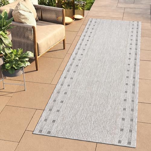 TAPISO Melissa Teppich Läufer Flur Outdoor Indoor Grau Schwarz Modern Design Wetterfest UV-beständig Wohnzimmer Balkon Terrasse ÖKO-TEX 80 x 300 cm