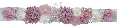 Wisafory Blumengürtel Hochzeit Gürtel Schärpe Perlen Strass Brautgürtel Hochzeitskleid Taillengürtel Satinband Schmuck Waistband Blumen Hüftgur für Hochzeit Braut Kleidung Zubehör 1#
