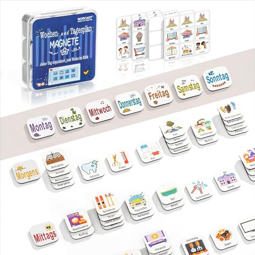 M MORCART Kinder Wochenplaner - 96 Tagesplaner Kinder Routine Magnete - Wasserfester Piktogram Magnete - Schultüte Füllung und Geburtstagsgeschenk - Aufgabenplaner Kühlschrankmagnete