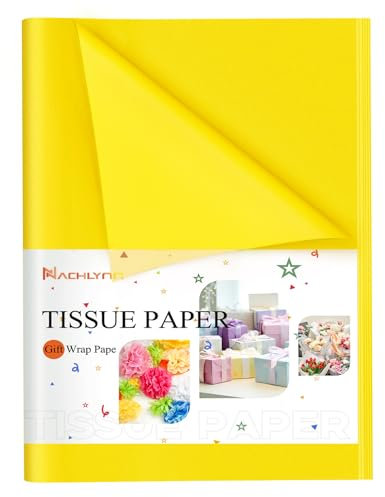 NACHLYNN 100 Blatt Gelb Tissue Paper Bulk 14 x 20 Zoll Geschenkpapier Kunst Seidenpapier Basteln für Erntedank Herbsterntefest Geburtstag DIY Festival Feiertage Basteln Geschenke Dekor