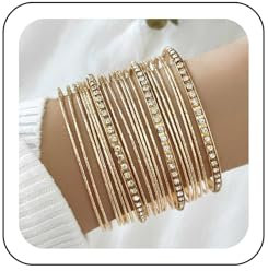 Wendalern Gold Armband Set Dünner Kreis Armband Kollektion Indisch Bollywood Diamant Armbänder Metall Textur Strass Tennis Armband Hochzeit Outfit Schmuck Für Frauen (22 Stück)