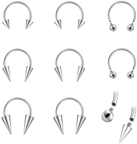 ZS 8 Stück 16G/18G Spike Septum Ringe Edelstahl Innengewinde Hufeisen Circular Barbell Piercing Schmuck für Nase Lippe Tragus Knorpel Helix Daith, 16g, Edelstahl, Kein Edelstein