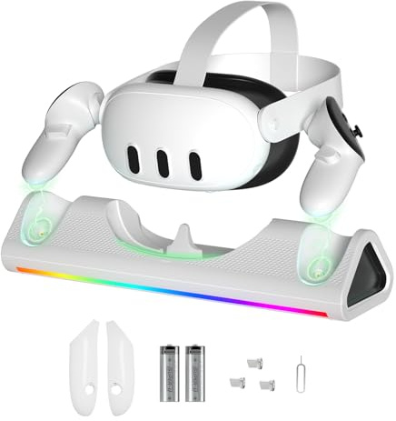 HMHAMA Station de charge magnétique pour Meta Quest 3, casque et contrôleur, 2 batteries pour manettes tactiles, indicateur LED