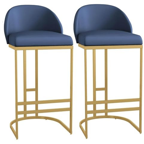 HAILM Barhocker Aus PU-Leder 2Er-Set Moderne Barstuhl in Thekenhöhe Mit Rückenlehne Bequeme Frühstücksbarstühle Für Zuhause/Pub/Kücheninsel, Nordischer Stil,Blau,75cm/29.5
