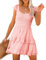 Imily Bela Robe d'été élégante pour femme - Sans manches - Mini robe smockée - Coupe trapèze - Taille haute - Col en U, Rose, M