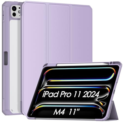 Patamiyar iPad Pro 11 Zoll Hülle M4 2024, iPad Pro 11 Hülle mit Stifthalter, Schlankes Leichtes PU Leder Dreifach Ständer Intelligent Abdeckung iPad Pro 11 2024 Hülle mit Auto Schlaf/Wach - Lila