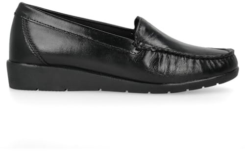 PAYMA - Leder Mokassin Slipper Bequemer für ältere Frauen Damen. Loafer Kiowa Casual handgenäht. Sehr flexibel. Gummisohle. Wanderschuh. Farbe: Schwarz, Größe: EU 38