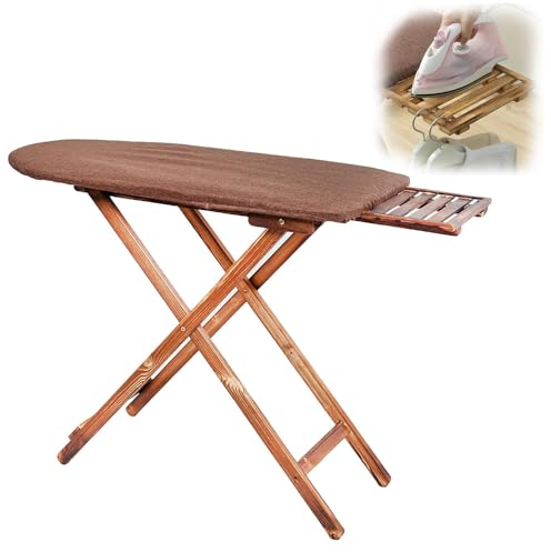RNQZ Tabla de Planchar de Madera Maciza, Altura Ajustable, Tabla de Planchar con Cubierta Resistente al Calor y Almohadilla de Fieltro Gruesa, Resistente, tamaño 39.4 x 15.7 x (31.5-35.4) Pulgadas,A