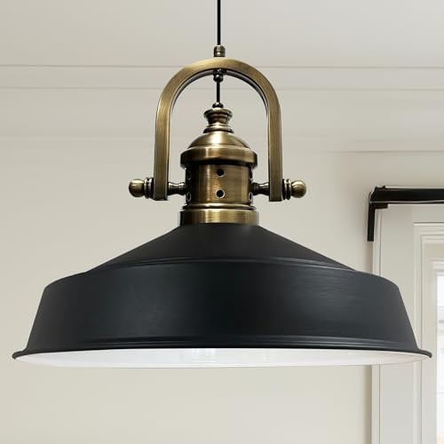 bamyum Asletl-Finke Hängelampe Industrial Schwarz Weiß Metall Ø40cm, Küchenlampe Vintage, Hängelampe Esstisch Vintage E27, Pendelleuchte Schwarz, Wohnzimmerlampe Hängend, Pendelleuchte Esstisch