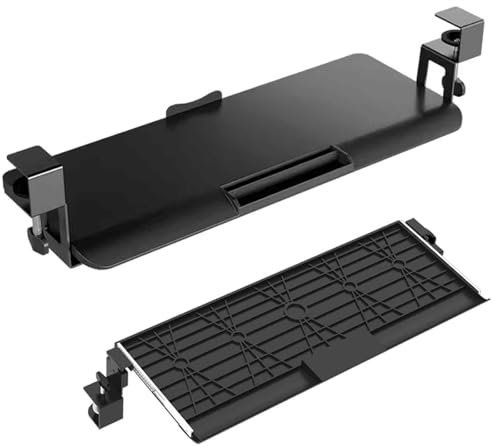 GJGZYY Under Desk Tray Slide Out, with A Mobile Phone Card Slot, Keyboard Slide Out Tray, Clamp on Keyboard Tray Under Desk, Black
