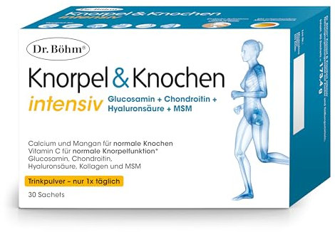 Dr. Böhm Knorpel & Knochen intensiv: Für Gelenke, Knochen, Knorpel & Bandscheiben, Trinkpulver mit Gelenknährstoffen, Calcium & Vitamin D, mit Mango-Geschmack, 30 Stk