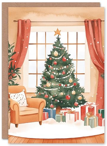 Artery8 Decorated Tree Presents Living Room Blank For Him Or Her Art Xmas Festive Christmas Card