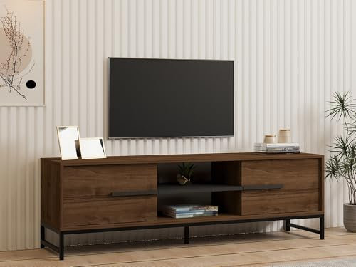 Hanah Home Elegante Soporte para TV de Nogal, 160 cm x 50 cm x 40 cm, 100% melamina revestida, 18 mm de Grosor | Wall Mountable, Multiple Shelves, Almacenamiento Adicional