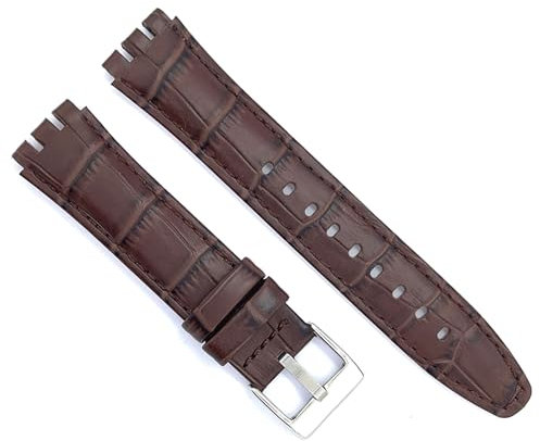 diloy Uhrenarmband aus Leder kompatibel mit Swatch Irony und Scuba Leder mit Krokodilprägung Croco grain 21-23mm Ref 328 Dunkelbraun 21mm
