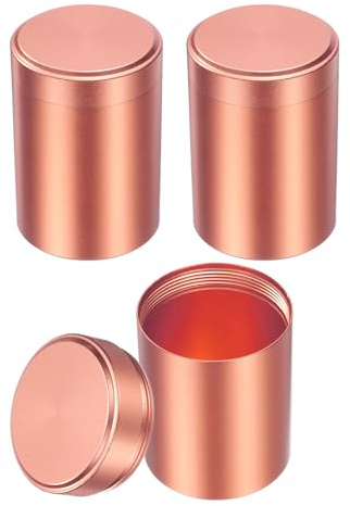 sourcing map 3pcs Portable Storage Jar, Multipurpose Airtight Container Bottle Mini Smell Proof Metal Round Tins with Lid for Spices Coffee Tea Candy, Rose gold