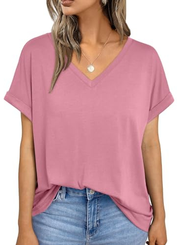 AirMood T-shirt d'été ample à manches courtes pour femme avec col en V